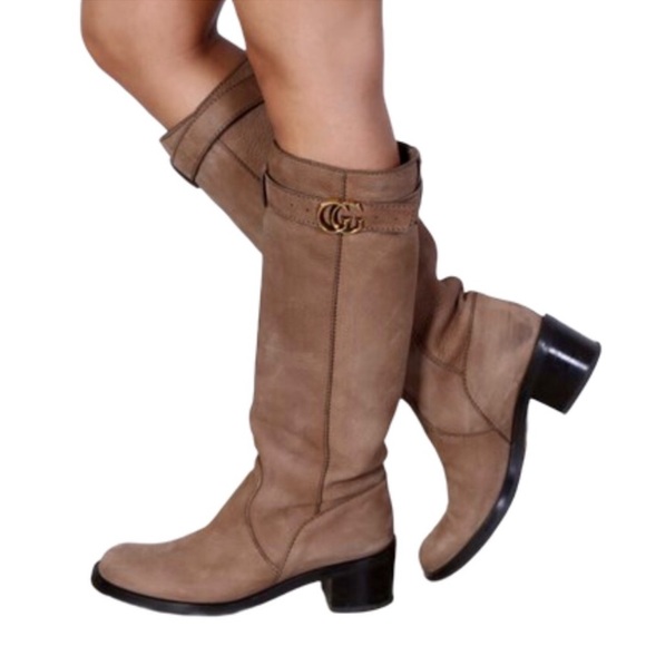 ♥️GUCCI | Women's Tan Nubuck Riding Boots - sz 37.5 - Picture 3 of 17